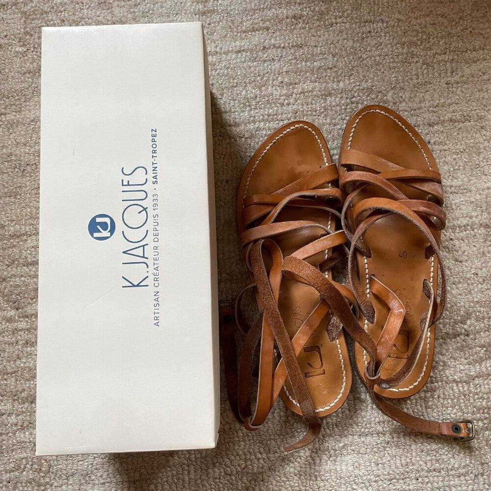 K. Jacques Aphrodite Flat Sandals in Natural Leather